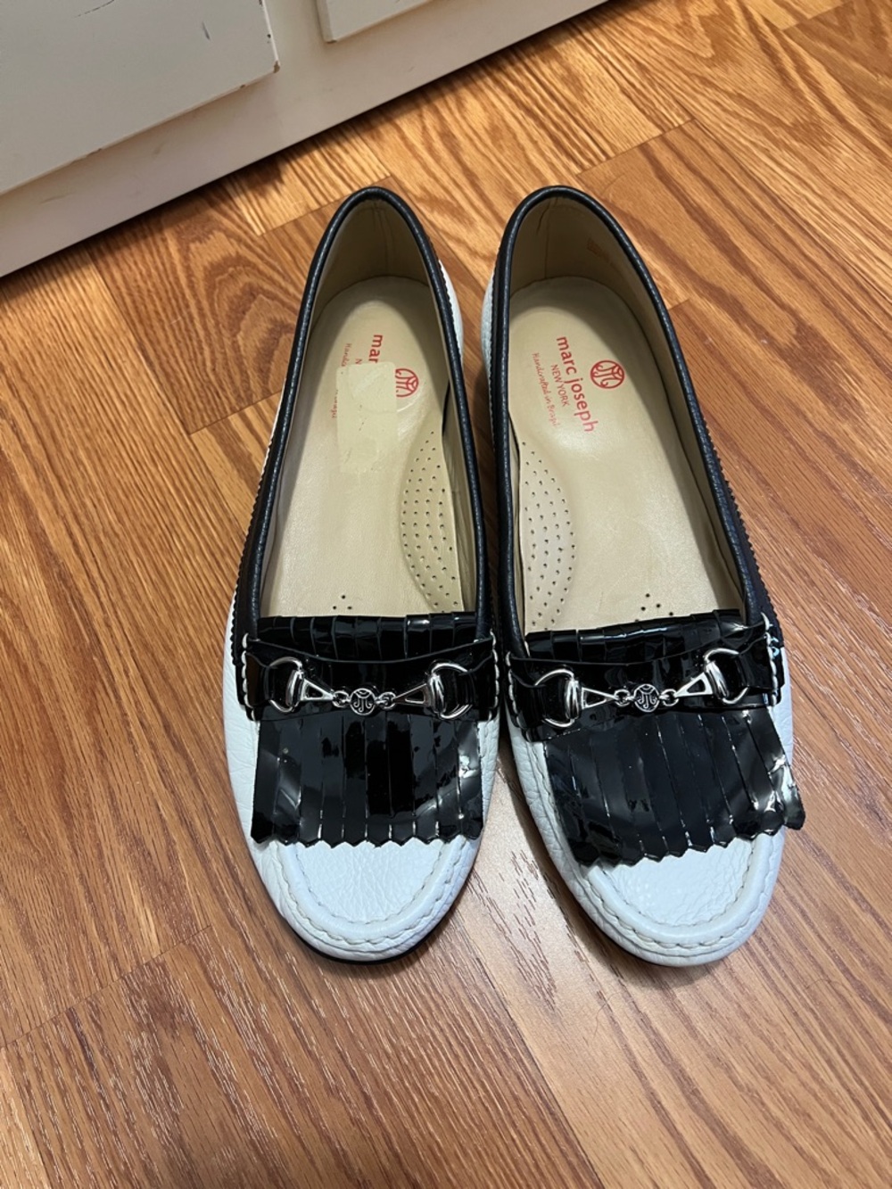 Marc Joseph Black & White Kiltie Fringe Bit Loafers